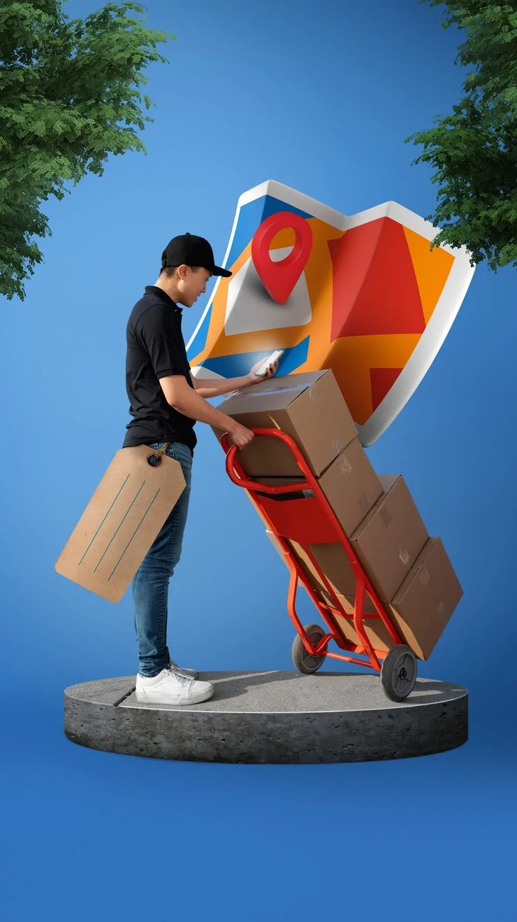 Courier delivering international shipping packages from Canada