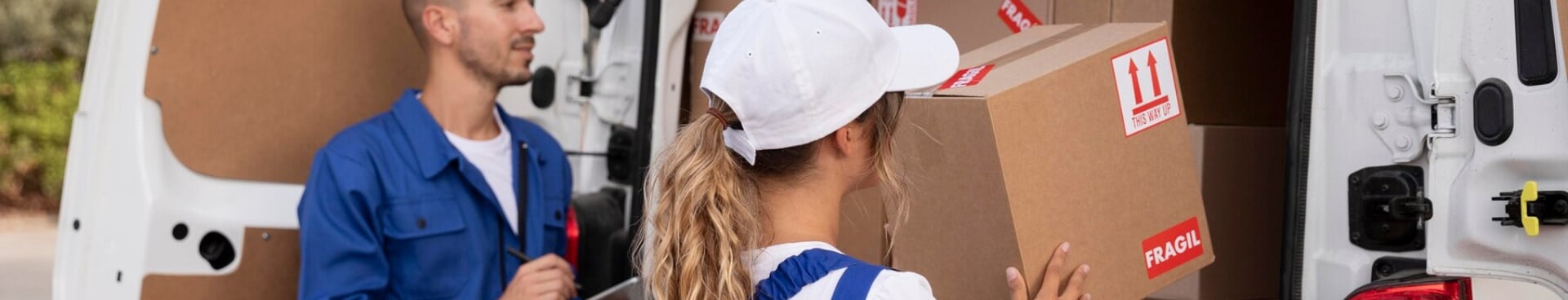 Delivery workers loading packages for shipping within Canada