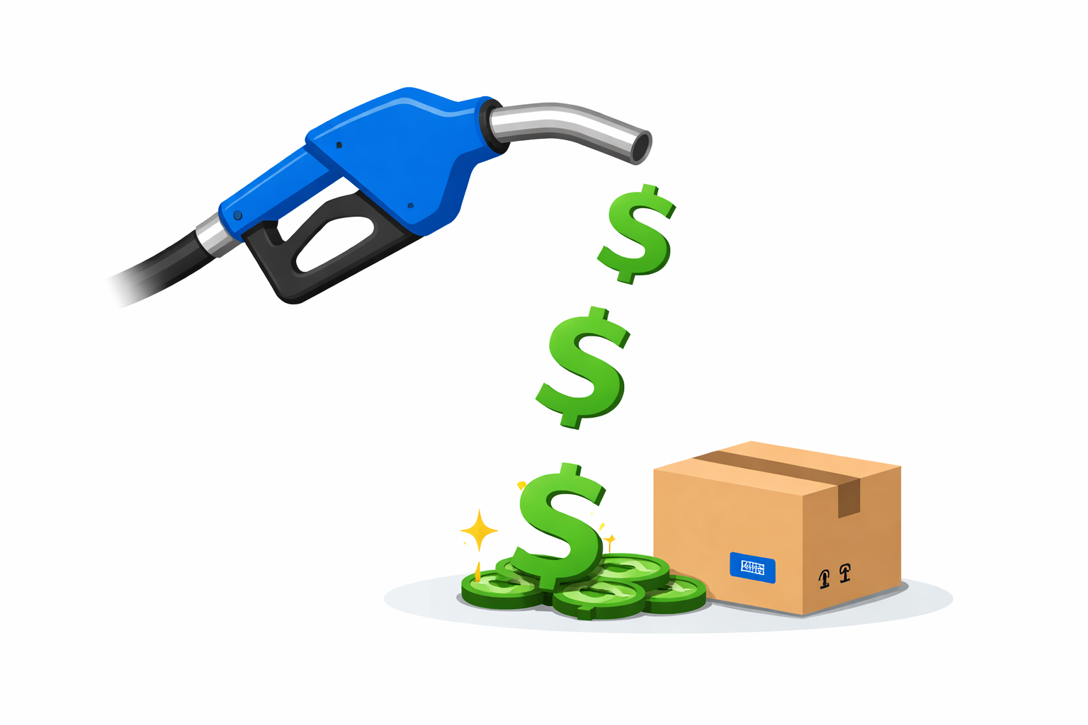 Fuel pump and dollar signs representing rising shipping costs