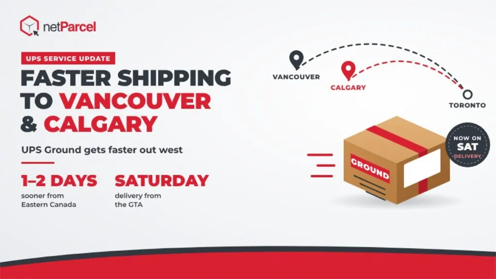 netParcel graphic: Faster shipping to Vancouver and Calgary with UPS Ground