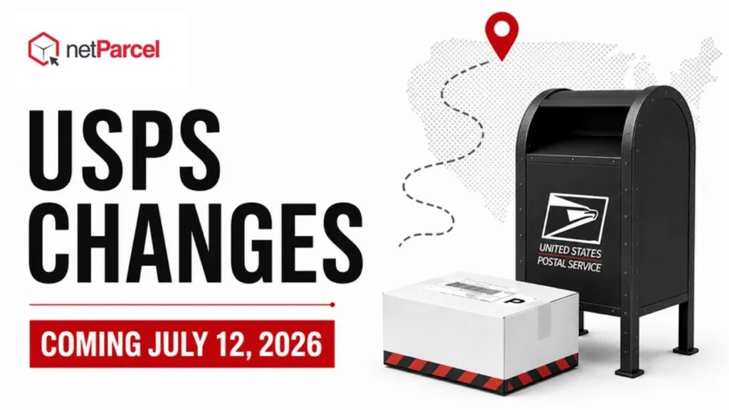 netParcel graphic: USPS changes coming July 12, 2026